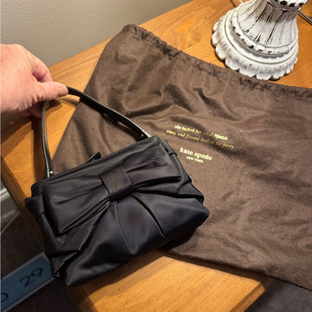 Kate Spade Black Satin Bow Clutch